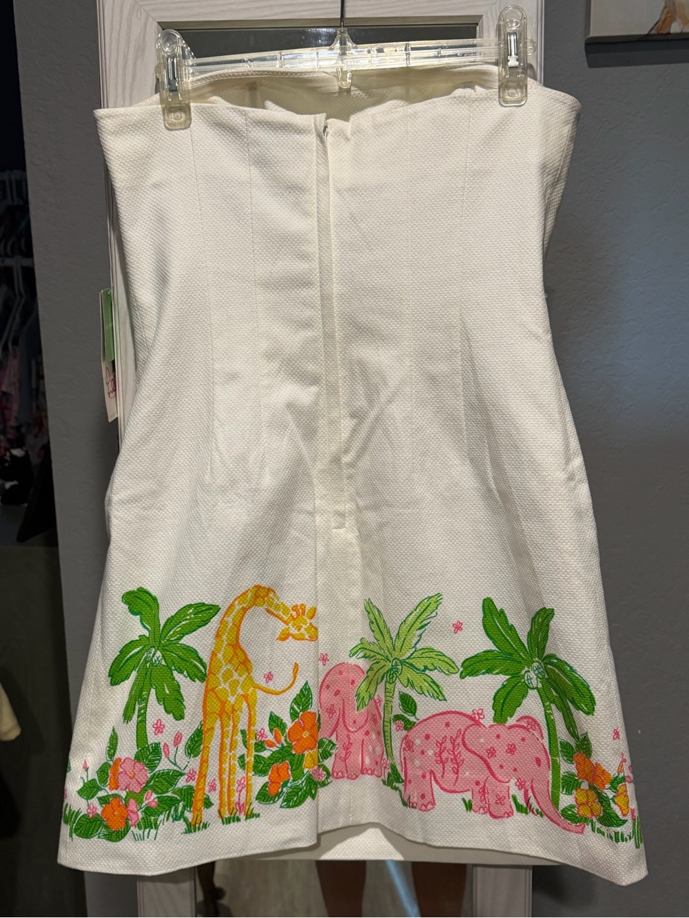 NWT Lilly Pulitzer Jungle on Parade White Strapless Adina Dress Sz 8 💚 🦒 🐘 - Picture 2 of 11